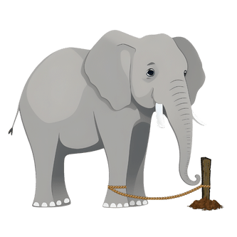l'éléphant représente l'être prisonnier de ses croyances limitantes, de son impuissance apprise